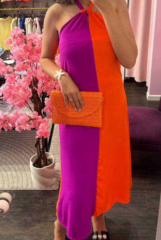 Robe bicolore à col noué
