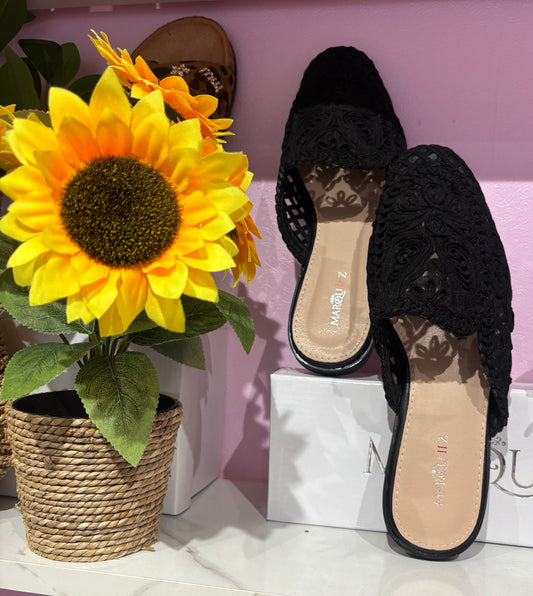Sandales noir broder