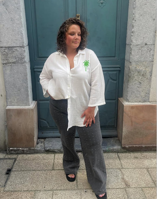 Chemise en gaz de coton- palmier brodé